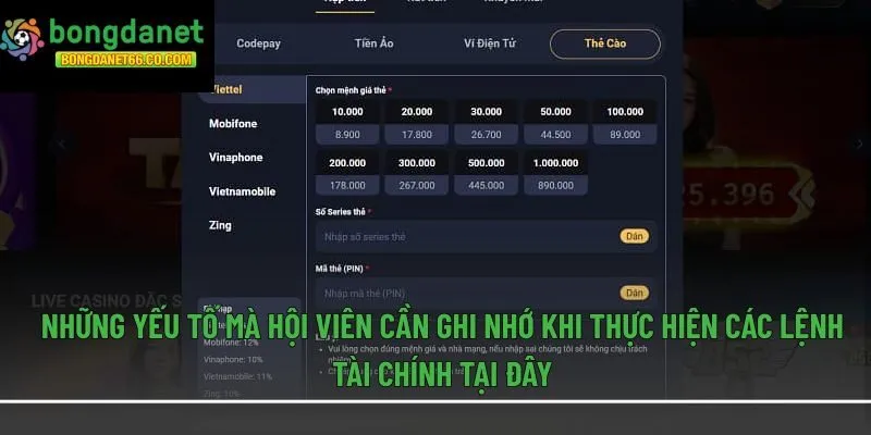 Những yếu tố mà hội viên cần ghi nhớ khi thực hiện các lệnh tài chính tại đây